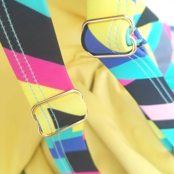 Relleciga One Piece Swimsuit Color Block Geometric Neon Stripe Bodysuit NWT - Picture 14 of 14